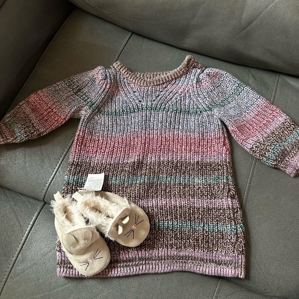 Baby Gap Shaker-Stitch Sweater Dress & Bunny Slippers